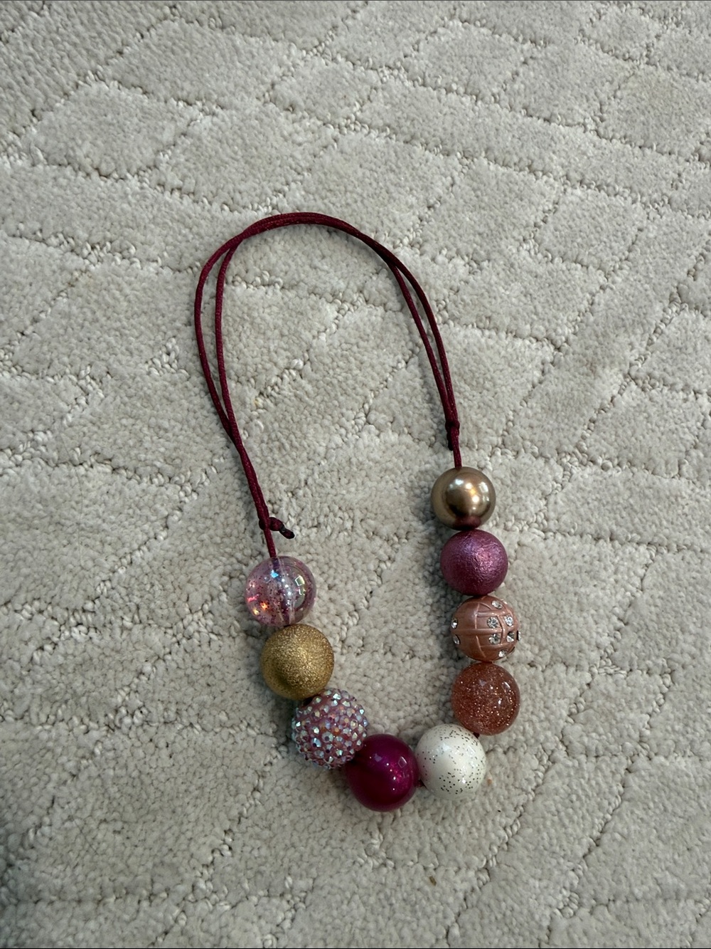 Statement Beaded Necklace in Burgundy, Gold, Pink and White